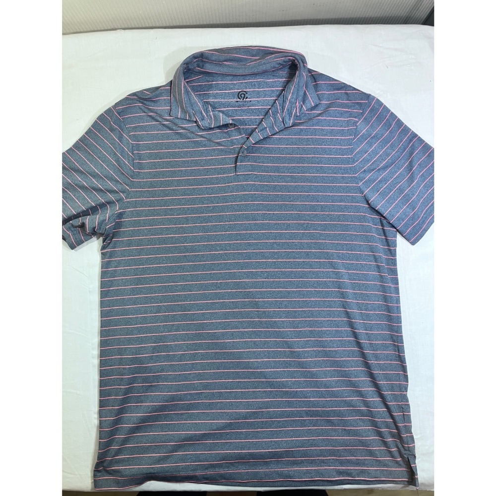 Champion Mens Large Gray Pink Striped Short Sleeve Golf Polo Shirt 12067